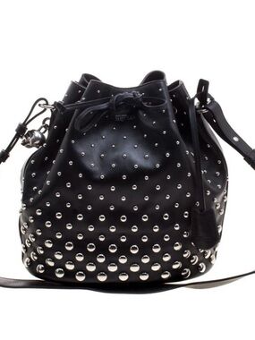 Alexander McQueen Black Leather Studded Padlock Drawstring Bucket Shoulder
Bag 💀